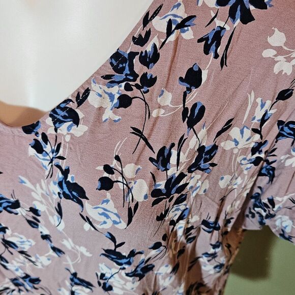 J Jill Wearever V-Neck Floral Back Pleat Short Sleeve Tunic Top Size XL - Picture 2 of 9